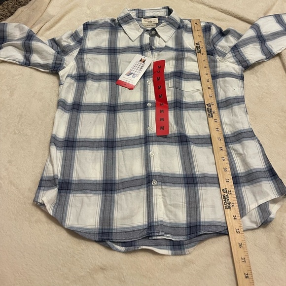 Weatherproof nwt blue white plaid button stretch cotton shirt - Picture 5 of 8